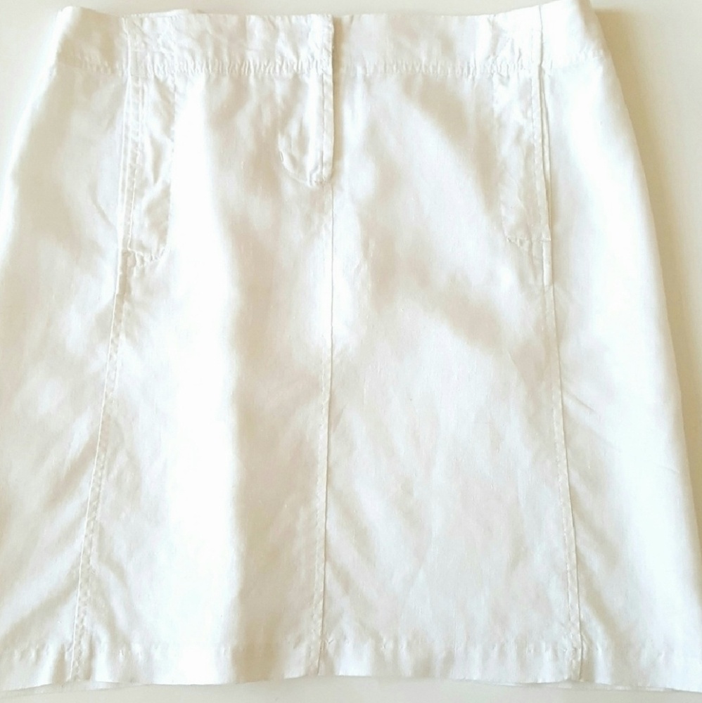 Linen Mini Skirt White Size 6 Pockets Tailored Classic Preppy